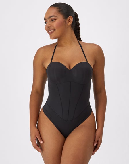 Maidenform Firm Control Shapewear Tummy Shaping Multiway Thong Bodysuit DMS131, Women's, Size: XL, Black